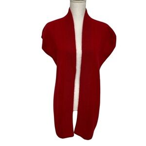 Ann Taylor Angora Rabbit Hair Long Open Vest Red Size Medium